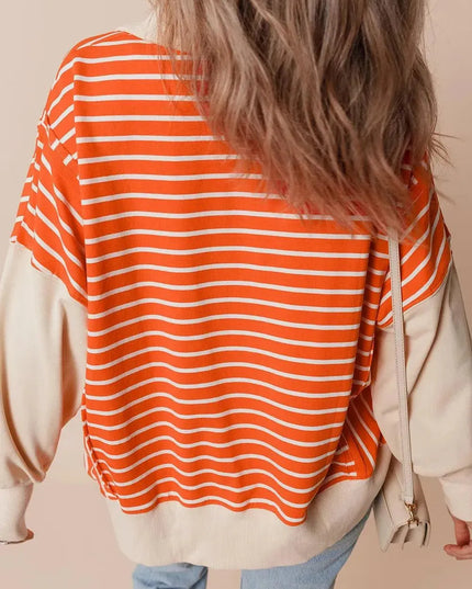 Slit Striped Long Sleeve Sweatshirt