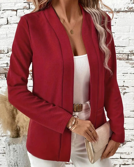 Solid Color Open Front Long Sleeve Cardigan - ShopEasier