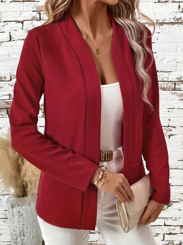 Solid Color Open Front Long Sleeve Cardigan - ShopEasier