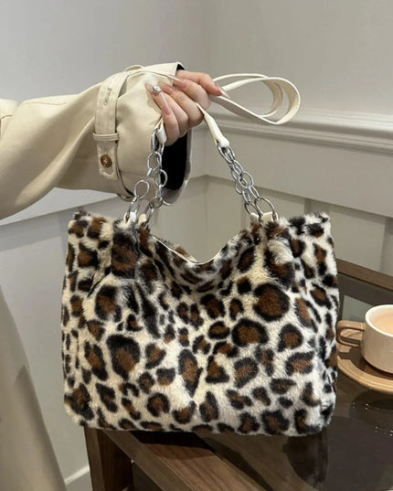 Bolso de hombro de piel sintética con estampado de leopardo