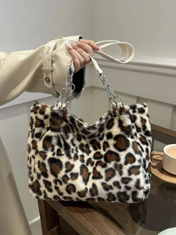 Bolso de hombro de piel sintética con estampado de leopardo