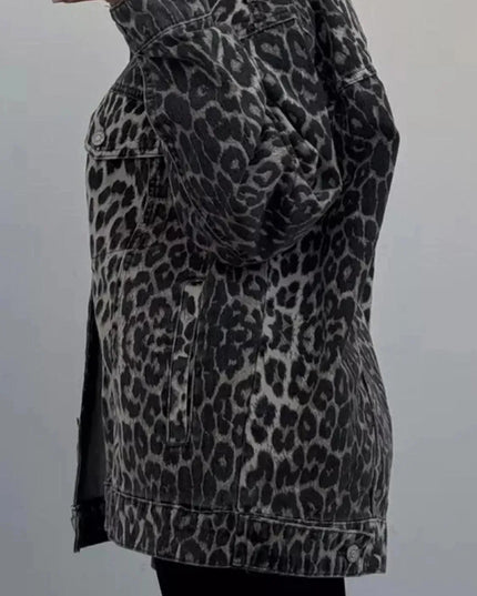 Leopard Button Up Long Sleeve Denim Top - ShopEasier