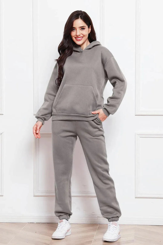 Casual Drop Shoulder Hoodie and Jogger Set