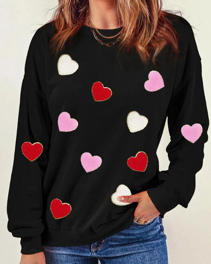 Contrast Heart Long Sleeve Pullover for Valentine's Day