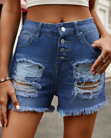 Frayed Edge Distressed Denim Shorts