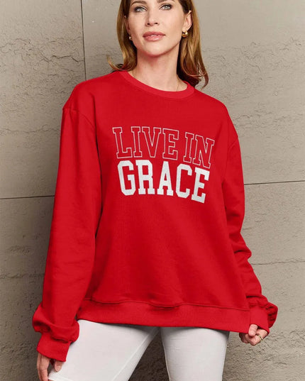 Simply Love Full Size LIVE IN GRACE Graphic Sweatshirt - ShopEasier