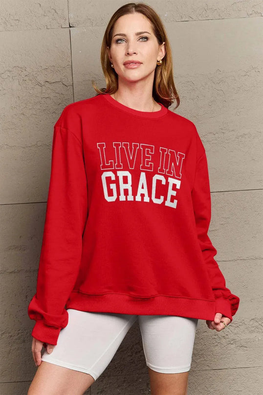 Simply Love Full Size LIVE IN GRACE Graphic Sweatshirt - ShopEasier