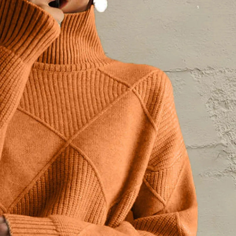 Geometric Turtleneck Long Sleeve Sweater - ShopEasier