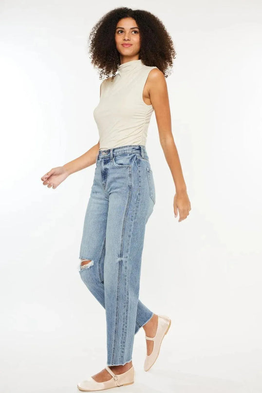 Kancan Ultra High Rise Distressed Straight Jeans - ShopEasier