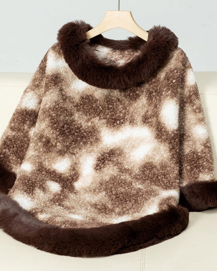 Furry Contrast Three-Quarter Poncho - ShopEasier