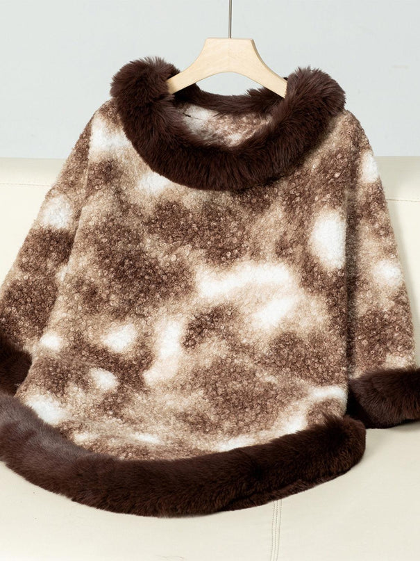 Furry Contrast Three-Quarter Poncho - ShopEasier