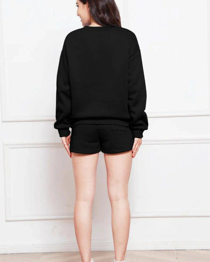 Two-Piece Drawstring Shorts and Long Sleeve Sweatshirt Set