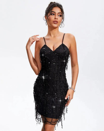 Sequin V-Neck Wrap Cami Dress