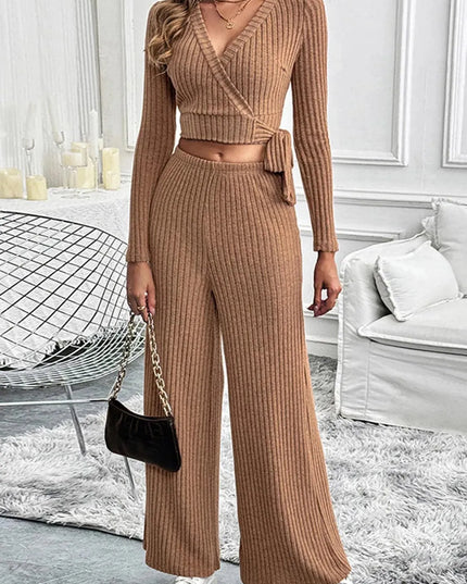 Chic Tied Long Sleeve Top and Pants Ensemble