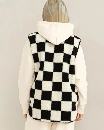 Double Take Full Size Zip Up Checkered Vest Cost - ShopEasier