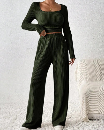 Honey Basic Scoop Neck Long Sleeve Top and Pants Duo