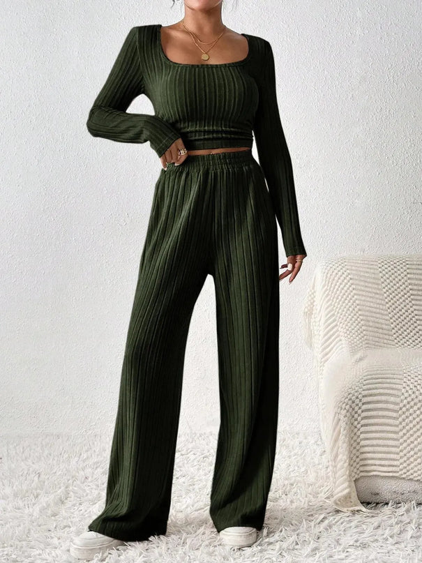 Honey Basic Scoop Neck Long Sleeve Top and Pants Duo