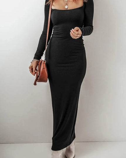 Square Neck Long Sleeve Maxi Dress - ShopEasier