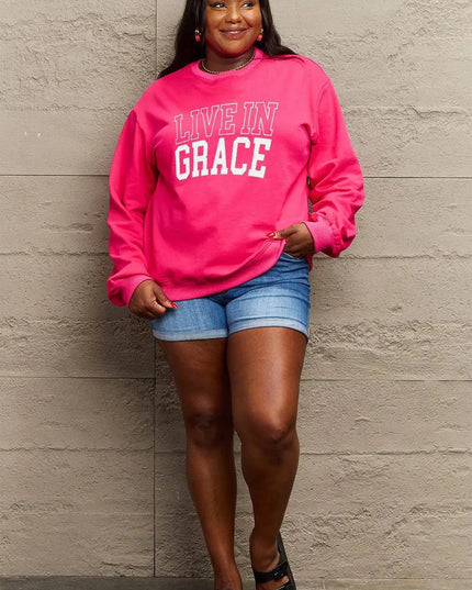 Simply Love Full Size LIVE IN GRACE Graphic Sweatshirt - ShopEasier