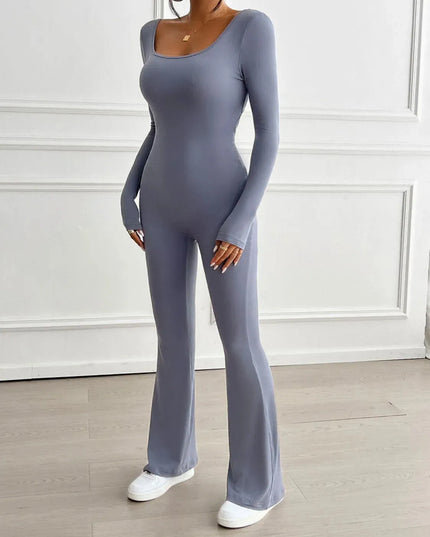 Devine Cutout Scoop Neck Long Sleeve Jumpsuit - ShopEasier