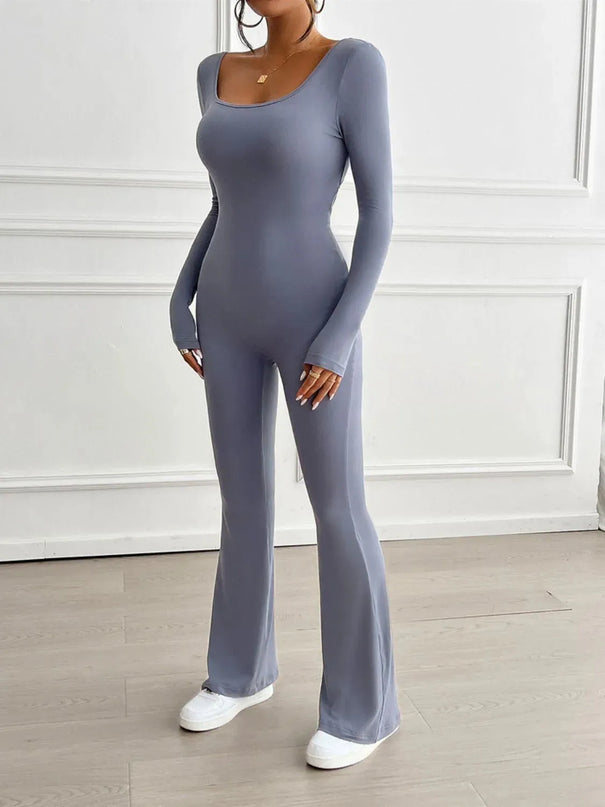 Devine Cutout Scoop Neck Long Sleeve Jumpsuit - ShopEasier