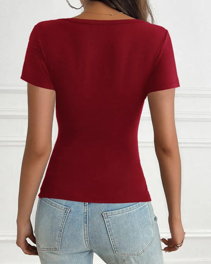 Chic Button-Accent Short Sleeve Tee