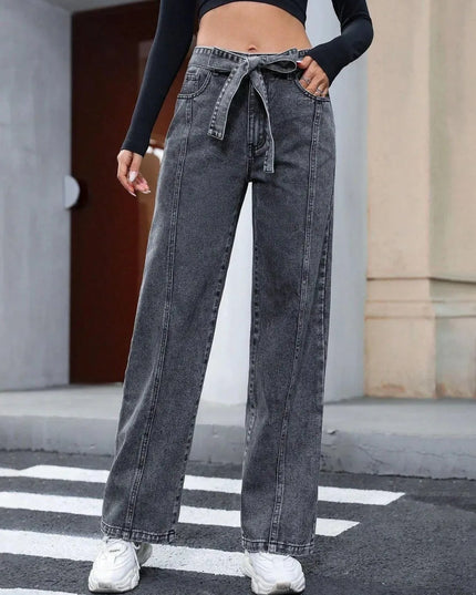 Tied Straight Leg Jeans with Pockets - ShopEasier