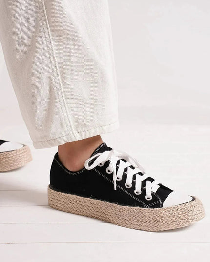 Chic Woven Espadrille Lace-Up Sneakers