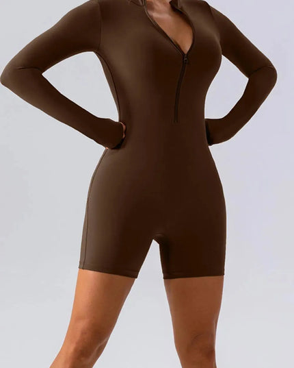 Half Zip Long Sleeve Active Romper - ShopEasier