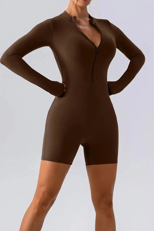 Half Zip Long Sleeve Active Romper - ShopEasier