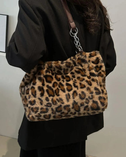 Bolso de hombro de piel sintética con estampado de leopardo