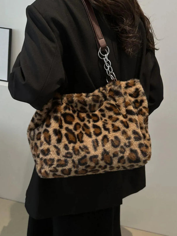 Bolso de hombro de piel sintética con estampado de leopardo