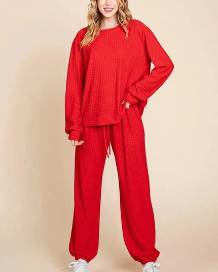 Chic Crinkle Check Relaxed Fit Top and Pants Lounge Set