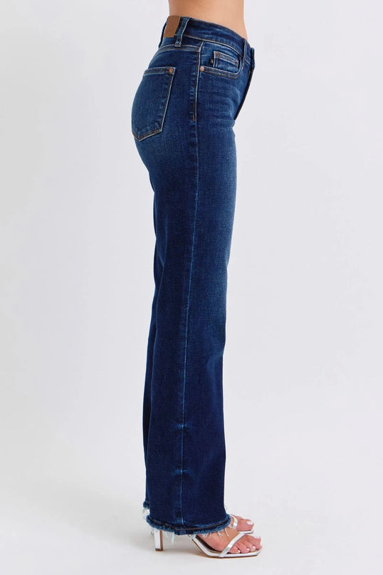 Judy Blue Full Size Raw Hem Straight Leg Jeans - ShopEasier