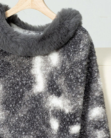 Furry Contrast Three-Quarter Poncho - ShopEasier