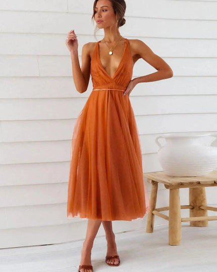 Backless Crisscross Sleeveless Midi Dress