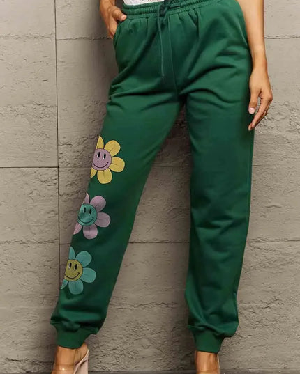 Cozy Floral Graphic Long Sweatpants with Drawstring