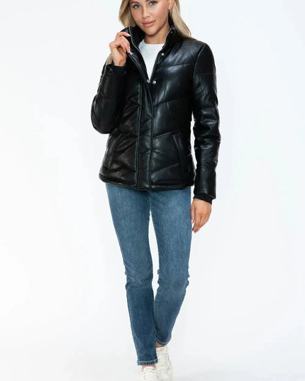 Snobbish Pocketed Zip Up Turtleneck Puffer Jacket - ShopEasier