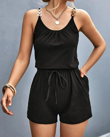 Scoop Neck Romper with Pockets - ShopEasier