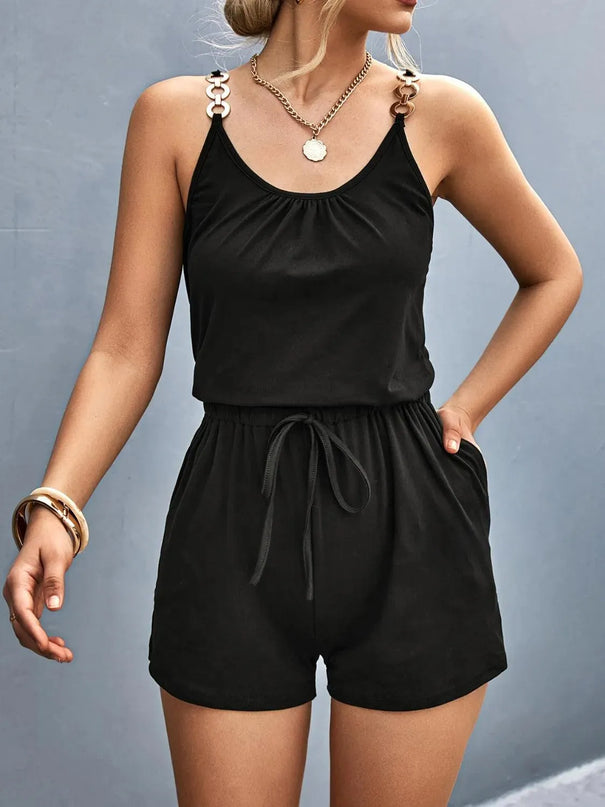 Scoop Neck Romper with Pockets - ShopEasier