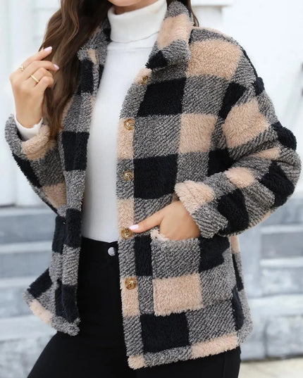 Button Up Drop Shoulder Fuzzy Jacket - ShopEasier