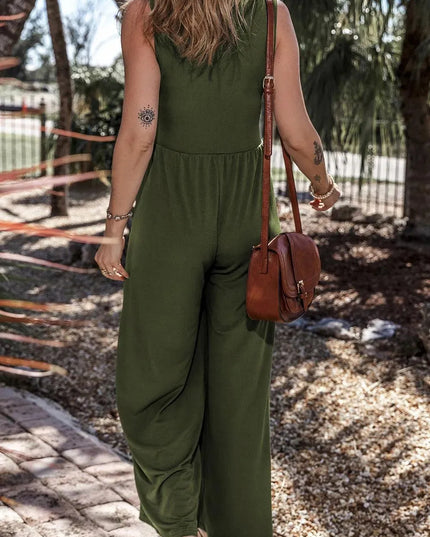 V-Neck Sleeveless Wide Leg Jumpsuit - ShopEasier