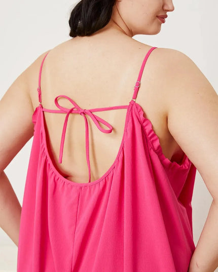 Double Take Full Size Ruffle Trim Tie Back Cami Jumpsuit with Pockets - ShopEasier