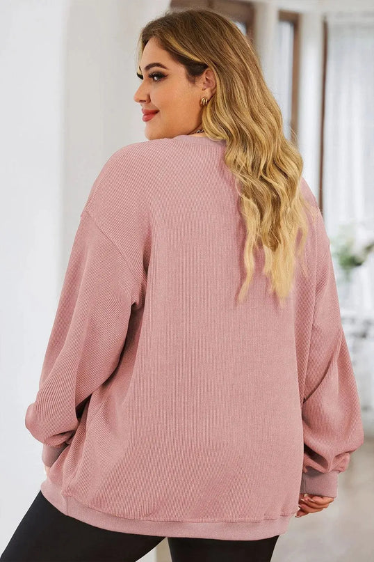 Plus Size Heart Ribbed Round Neck Sweatshirt - ShopEasier