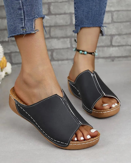 Stylish PU Leather Open-Toe Low Heel Sandals