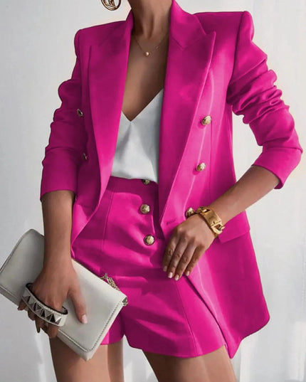 Lapel Collar Long Sleeve Blazer and Shorts Set