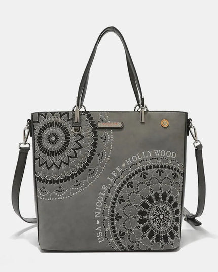 Nicole Lee USA Metallic Stitching Embroidery Inlaid Rhinestone Tote Bag