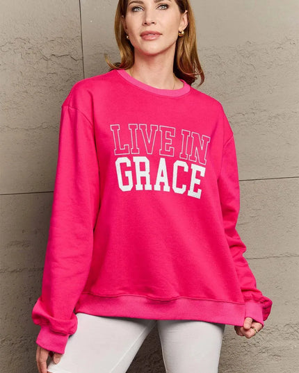 Simply Love Full Size LIVE IN GRACE Graphic Sweatshirt - ShopEasier