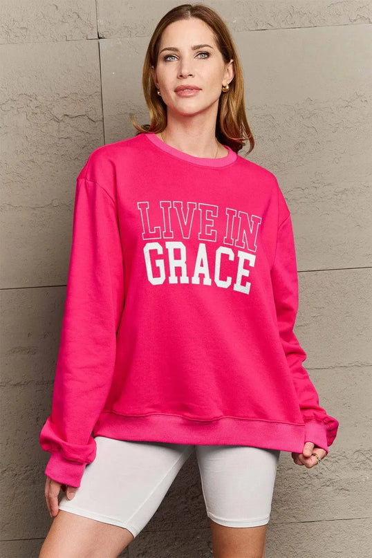 Simply Love Full Size LIVE IN GRACE Graphic Sweatshirt - ShopEasier