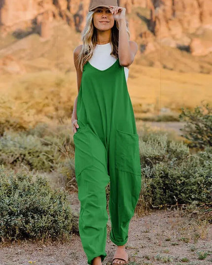 Double Take Full Size Sleeveless V-Neck Pocketed Jumpsuit - ShopEasier